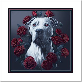 Dogo argentinian red roses Posters and Art